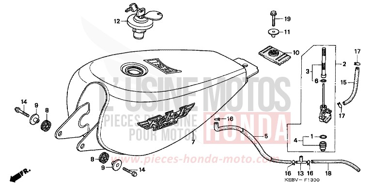 RESERVOIR A CARBURANT de CA125 REBEL MYSTERY RED METALLIC (R231) 1999